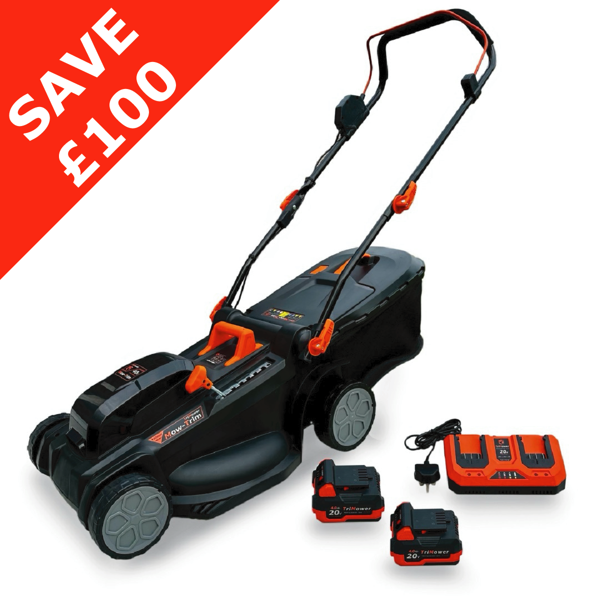 TriMower SMJ430 Lawnmower: 40v Cordless Mower - 4Ah 60minute - 43cm/17”